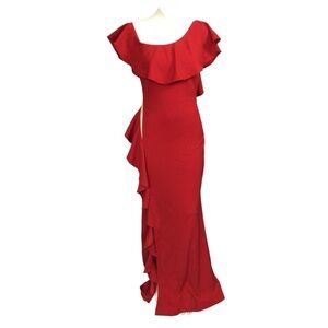 Symphony Red Asymmetrical Ruffled Gown size Medium